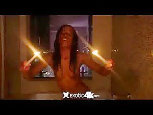 Exotic4K - Black beauty Ashley Pink has fun with candles